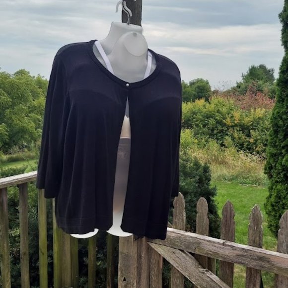 Meera Lane Womens Plus Size 5X Cardigan Single Pearl Button Black Cotton Blend - Picture 6 of 11